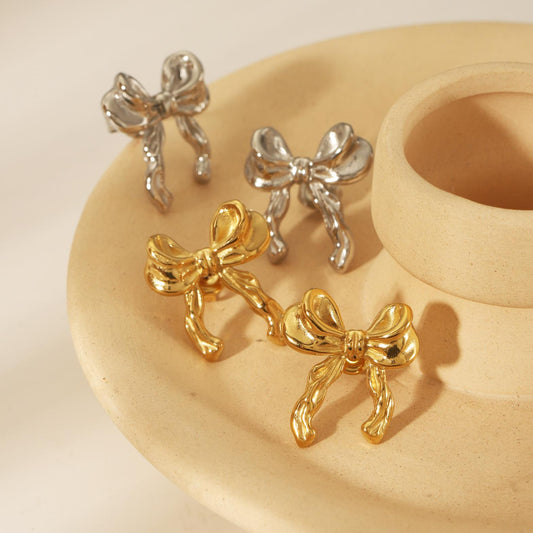 1 Pair Elegant Simple Style Classic Style Bow Knot Plating 304 Stainless Steel 14K Gold Plated Ear Studs