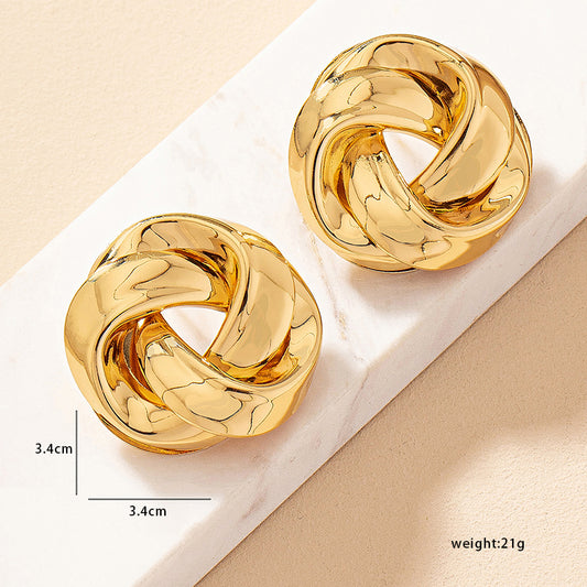 1 pair casual simple style solid color twist ferroalloy 14k gold plated ear studs